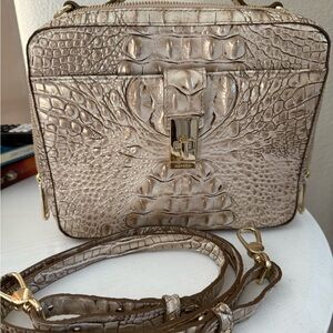 Brahmin Evie Crocodile-Embossed Crossbody Bag in Cream